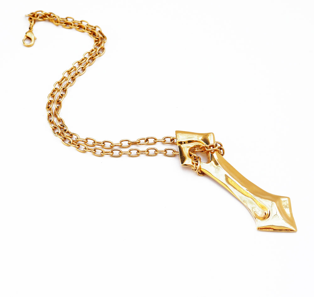 Fortitude Double Arrow Pendant Necklace on Long Link Chain - gold